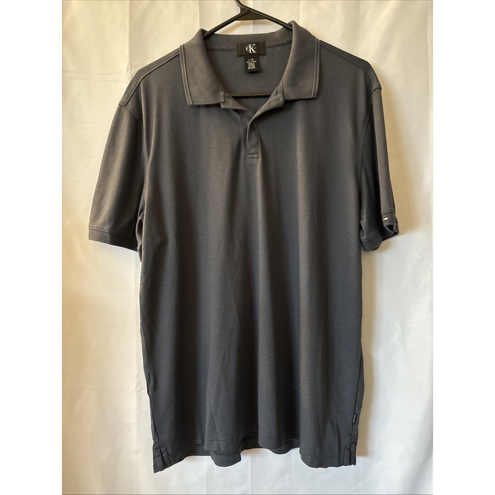 Men's L Calvin Klein Gray‎ Short Sleeve 1/4 Button Up Pullover Shirt EUC